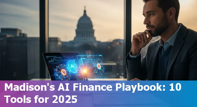 Row of finance professionals using AI-powered dashboards in an office near UW–Madison.