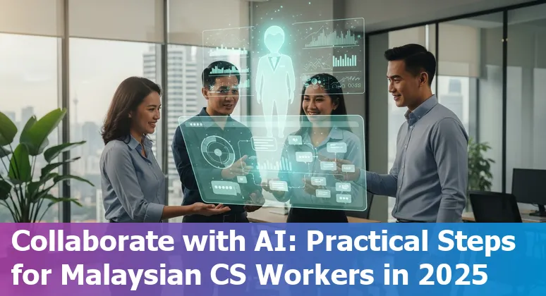 Customer service agents and AI icons with Malaysia flag overlay, showing Malaysia workforce and technology