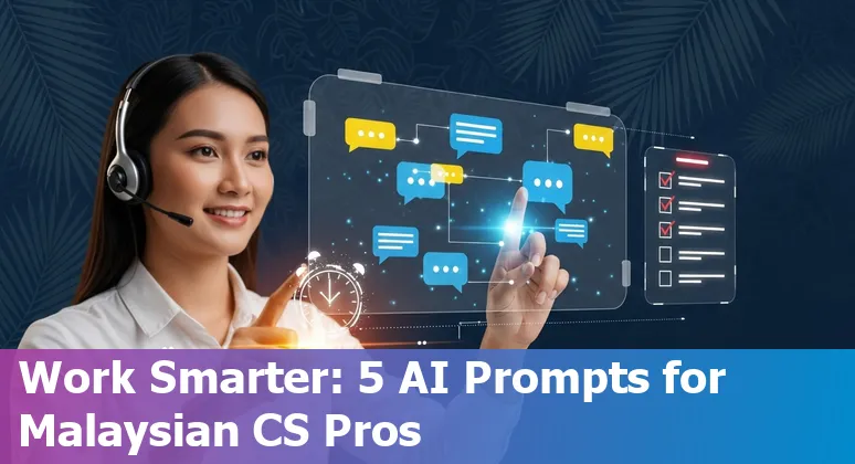 Customer service agent using an AI copilot on a laptop with Malaysian chat app icons and local honourifics displayed.