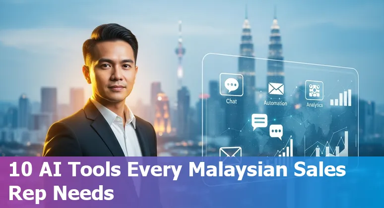 Logos of ChatGPT, Shopify Magic, Salesforce, HubSpot, Gong, Cognism, Overloop, Lavender, Copy.ai, Fireflies with Malaysian flag and sales graph