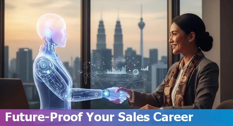 Sales professionals using AI tools in a Malaysia office, Kuala Lumpur, illustrating AI-augmented sales careers in Malaysia