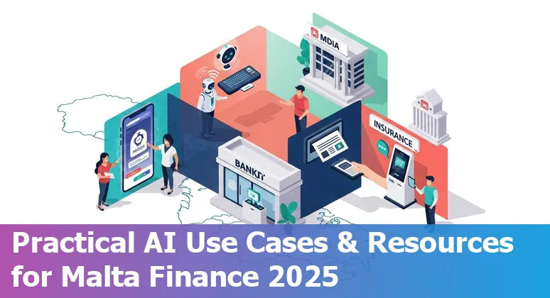 AI in Malta financial services 2025: dashboard, MDIA logo and Maltese flag representing Malta's AI ecosystem