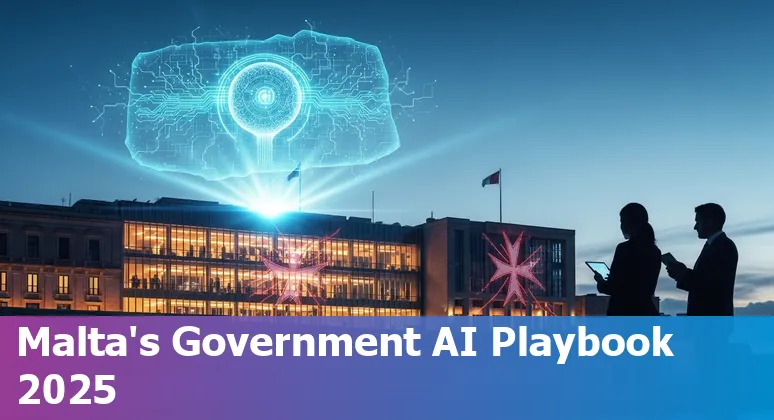 Government officials reviewing AI pilot dashboard in Malta, showing Transport Malta traffic and MDIA sandbox data in Malta