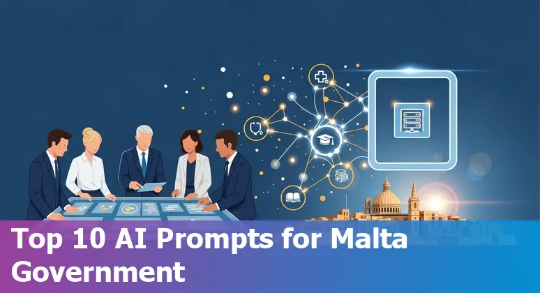 Illustration of Malta government AI use cases showing agencies like MDIA, MITA, MCAST, Mater Dei and A.L.B.E.R.T cluster