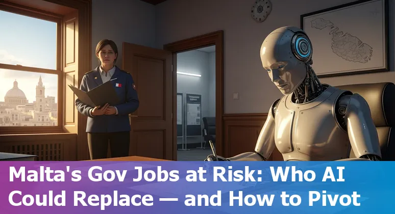 Government worker upskilling with laptop and chart showing job adaptation strategies in Malta