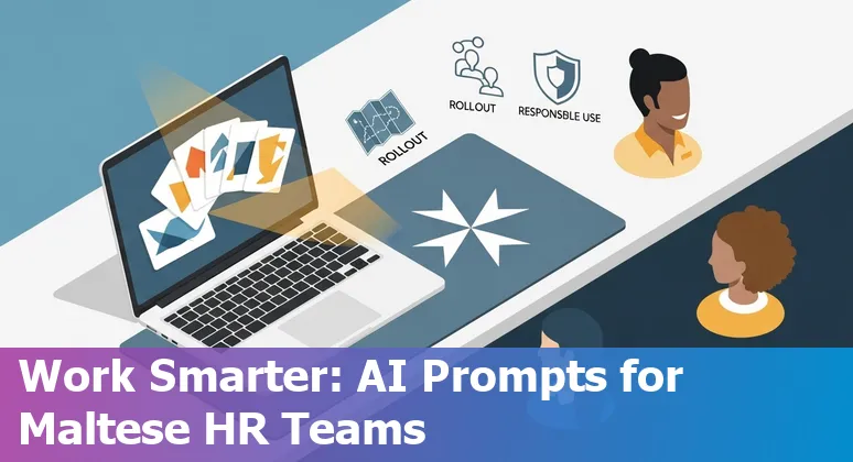 HR professional in Malta using AI prompts on a laptop to draft job descriptions and onboarding plans