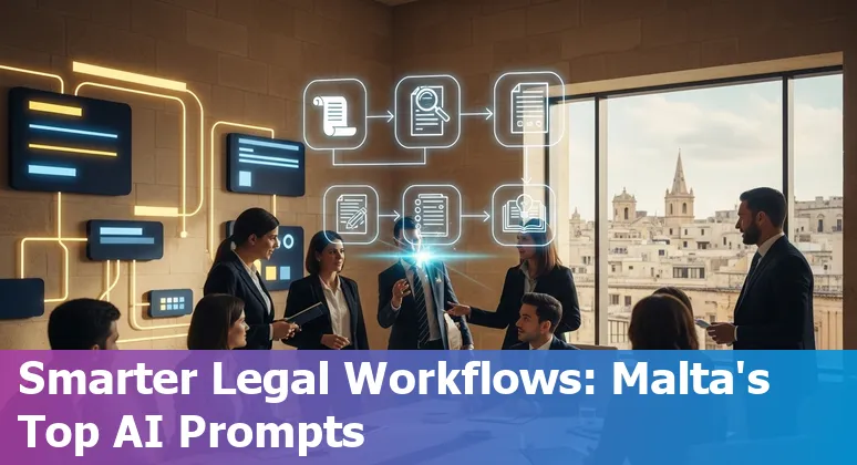 Maltese lawyer using AI prompts on a laptop to draft and review contracts
