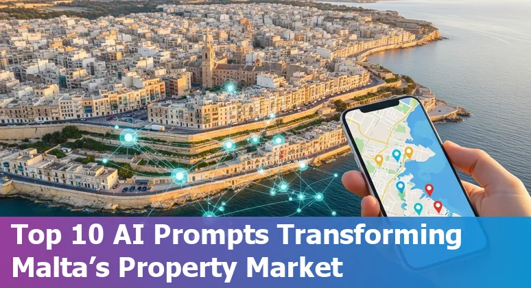 Malta skyline with AI icons and real estate symbols featuring tools like HouseCanary, Doxel and Placer.ai