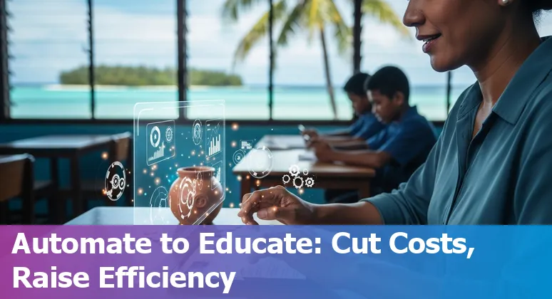 Graphic showing AI tools improving education efficiency and lowering costs in the Marshall Islands