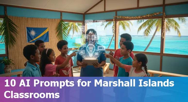 Marshall Islands classroom with students using a tablet showing island map and AI learning materials