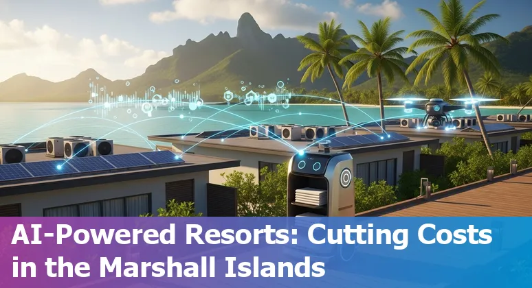 Hotel staff using AI dashboard to manage energy, bookings, and maintenance at a resort in the Marshall Islands