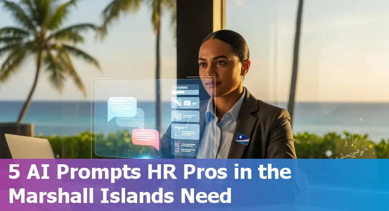 HR professional using AI prompts on a laptop with a map of the Marshall Islands in the background