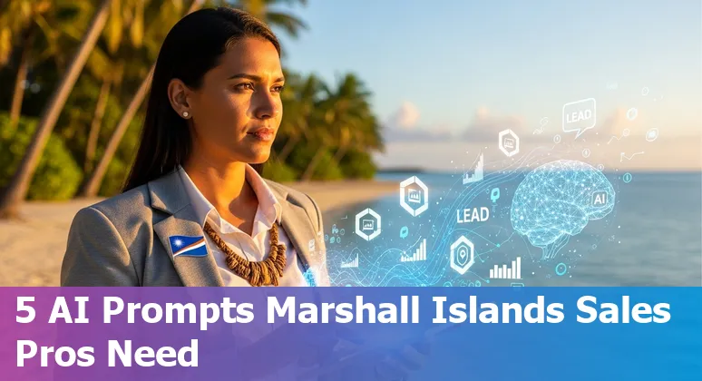 Sales professional using AI prompts on laptop with Marshall Islands map in background