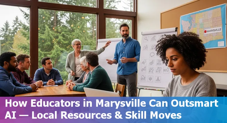 Marysville school front office and educators using a laptop, representing AI disruption and career adaptation in education.