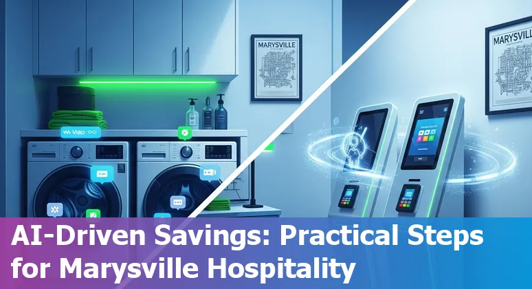Hotel front desk touchscreen with AI chatbot overlay in Marysville, Washington