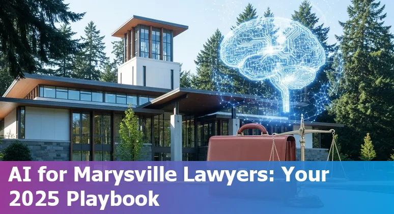 Marysville, Washington lawyer using AI tools on a laptop with Marysville skyline in background
