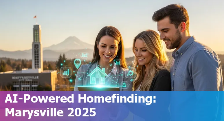 AI tools and a house silhouette over a Marysville, WA map — 2025 real estate guide image