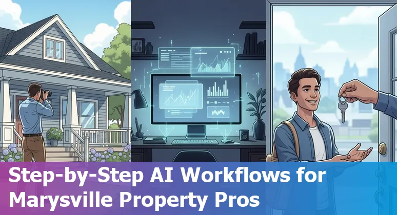 Agent using AI tools to create a Marysville, WA property listing on a laptop with neighborhood map in background