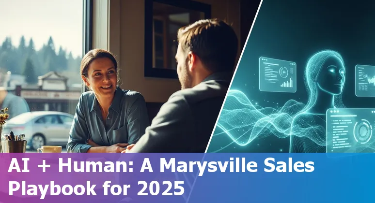 Salesperson working with AI tools in Marysville, Washington skyline background, 2025