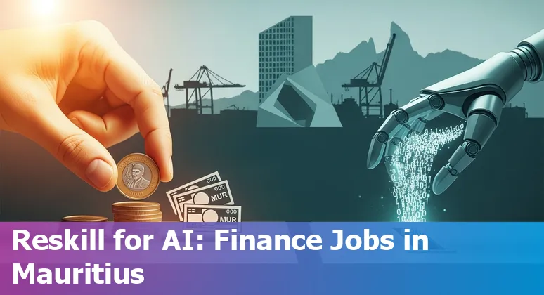 Port Louis financial district skyline with AI and automation icons overlay