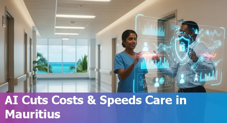 Healthcare professionals reviewing an AI dashboard in a Mauritius hospital