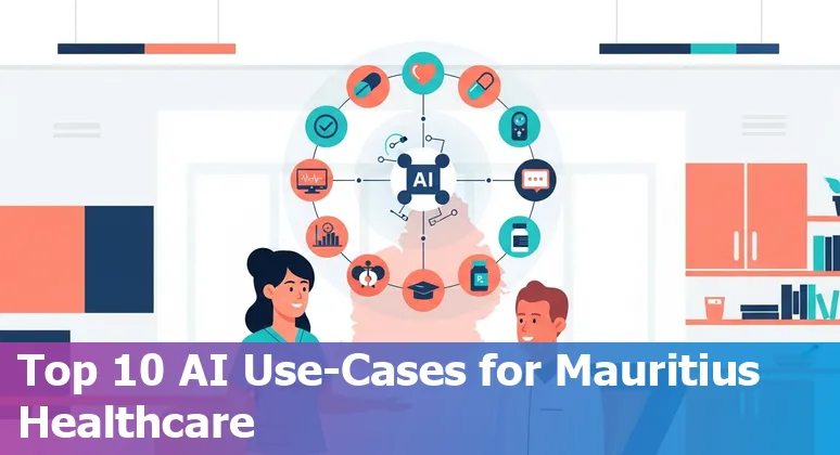 Healthcare professionals and AI icons over a map of Mauritius, illustrating Top 10 AI use cases in Mauritian healthcare