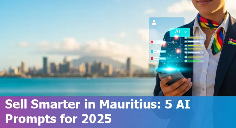 Mauritian sales professional using AI prompts on a laptop to draft client emails and export CRM data
