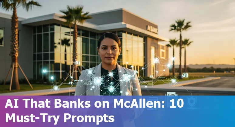 Illustration of AI tools and finance icons over a map pinpointing McAllen, Texas.