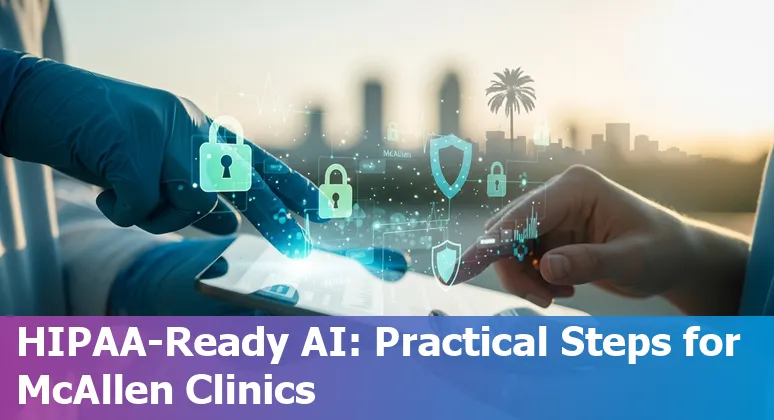 Doctors reviewing AI diagnostics on a tablet in a McAllen, Texas clinic — AI in healthcare 2025.