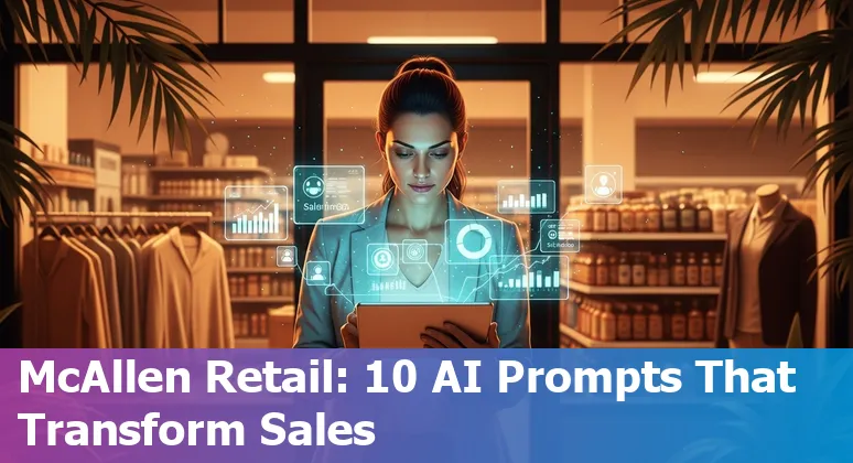 Storefront in McAllen, Texas with overlay icons for AI, inventory, chatbot, and AR virtual try-on.