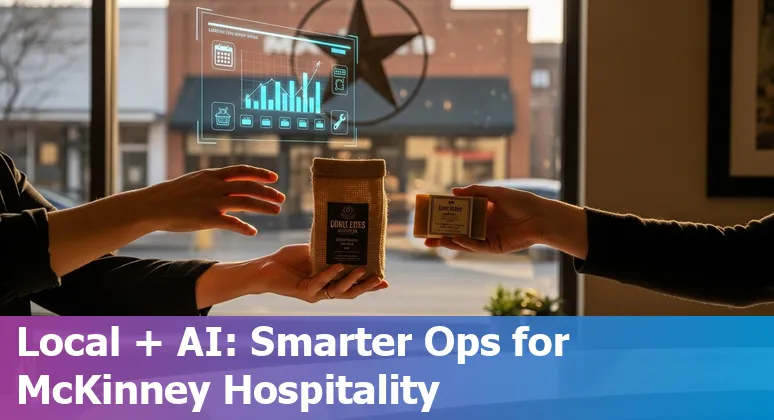 Hospitality staff using AI tools in McKinney, Texas, US hotel lobby