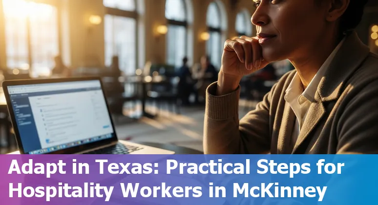 McKinney hotel lobby with staff and a service robot illustrating AI impact on hospitality jobs.