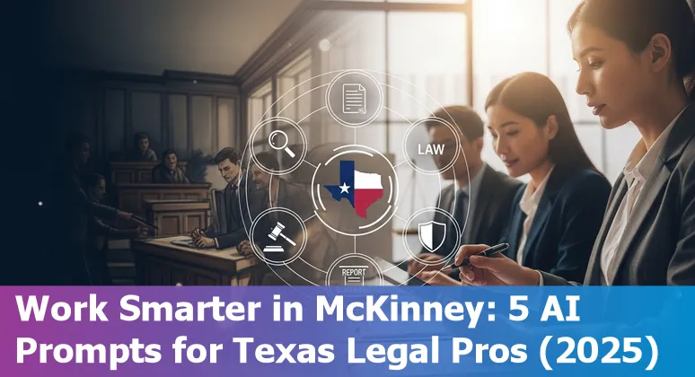 Legal professional in McKinney using AI prompts on a laptop with Texas map and law books in the background