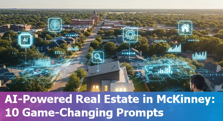 Agent using AI tools on laptop with McKinney, Texas neighborhood map and property photos on screen