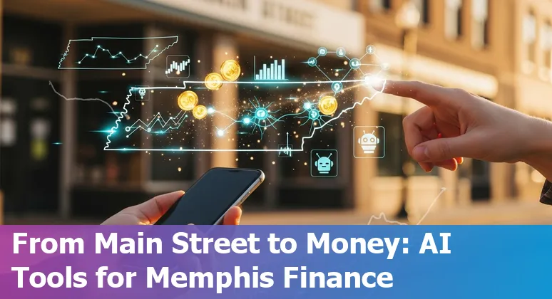 Illustration of AI in financial services with Memphis, Tennessee skyline and fintech icons