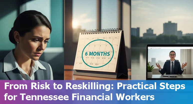 Memphis skyline with bank icons and AI automation symbols representing jobs at risk and upskilling paths.