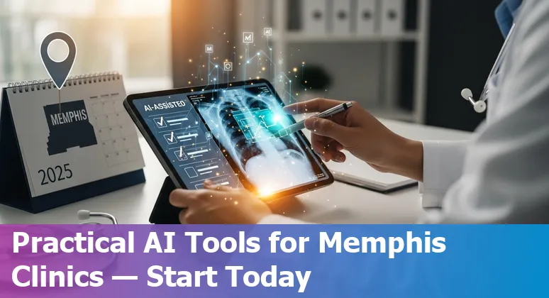Doctors and AI dashboard visual in Memphis, Tennessee, US hospital setting, 2025