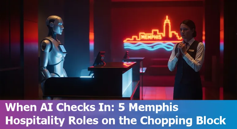 Hotel front desk with a digital kiosk and a concierge reviewing a tablet in Memphis