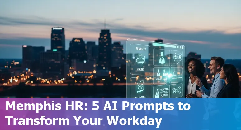 HR professional in Memphis using AI prompts on a laptop to prepare benefits and hiring materials