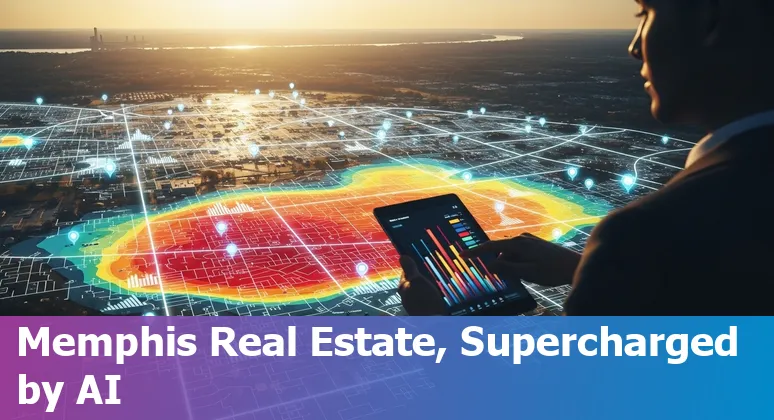 Illustration of Memphis skyline with AI icons for property valuation, listings, and management.