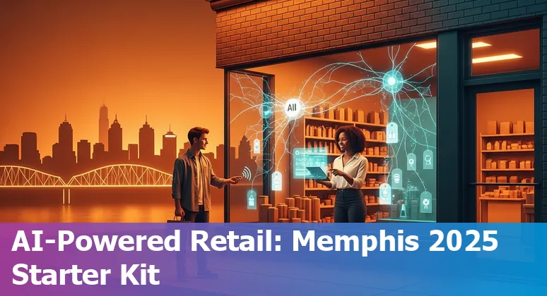 Storefront with AI analytics overlay in Memphis, Tennessee, US skyline in 2025