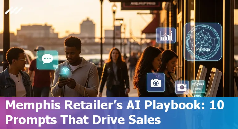 Retail staff reviewing AI-driven product recommendations on a tablet in a Memphis store near Beale Street.