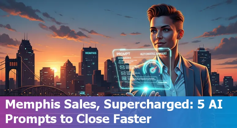 Sales professional using AI prompts on a laptop with Memphis skyline in background