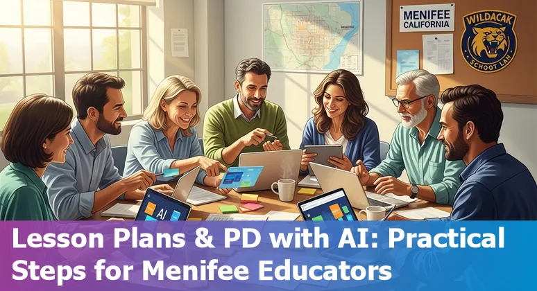 Teacher and students using AI tools in a Menifee, California classroom, USA — 2025 education AI guide