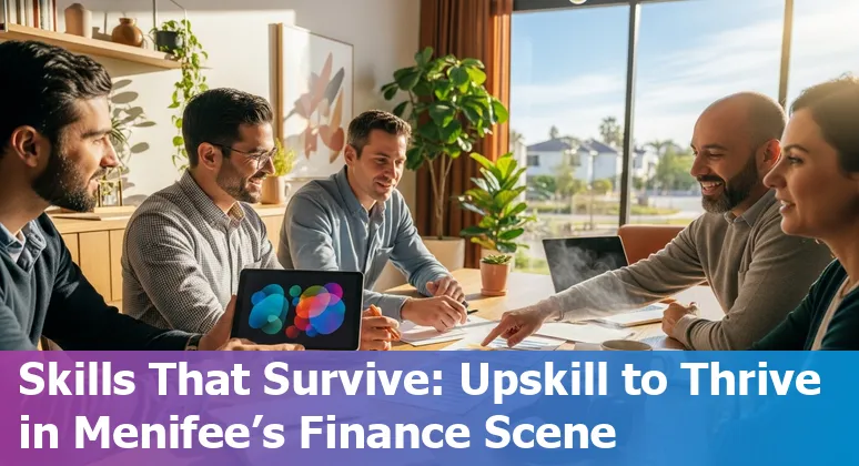 Finance worker using AI tools in Menifee, California, US office — 2025 finance automation and upskilling