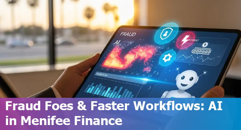 Financial services team discussing AI-driven cost savings and efficiency in Menifee, California, US