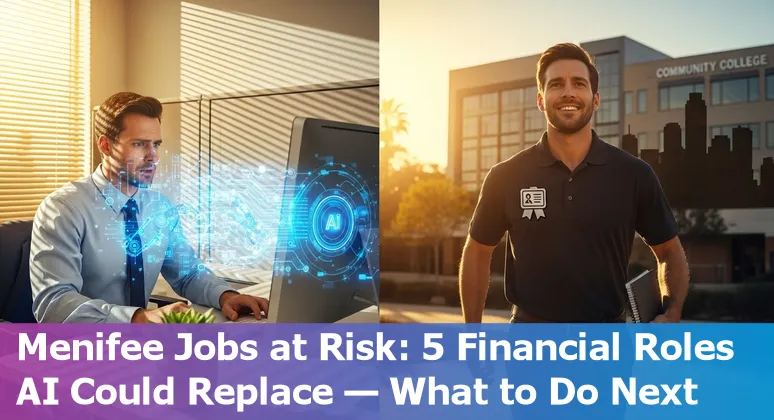 Menifee financial-services workers discussing AI-driven automation at a local bank branch