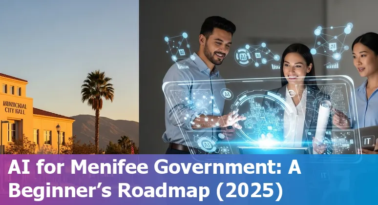 City hall with AI overlay in Menifee, California — AI in government 2025