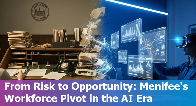 Menifee city hall staff collaborating on reskilling and AI tools for municipal services