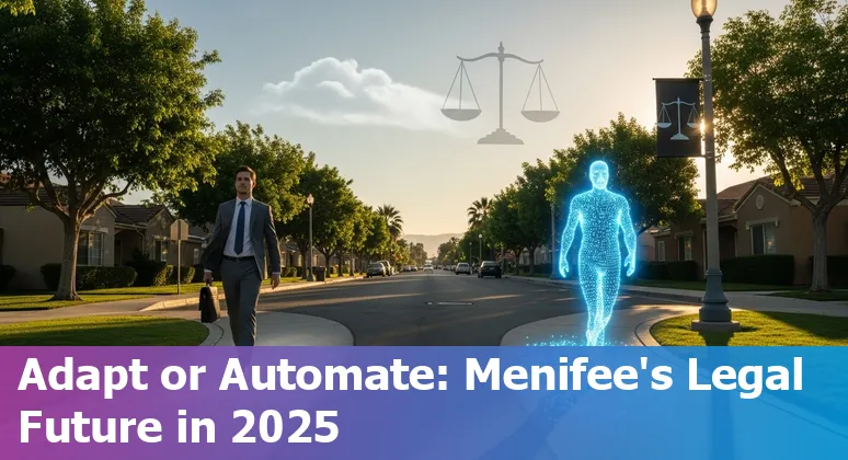 AI and lawyers in Menifee, California: scales of justice with a circuit-board background